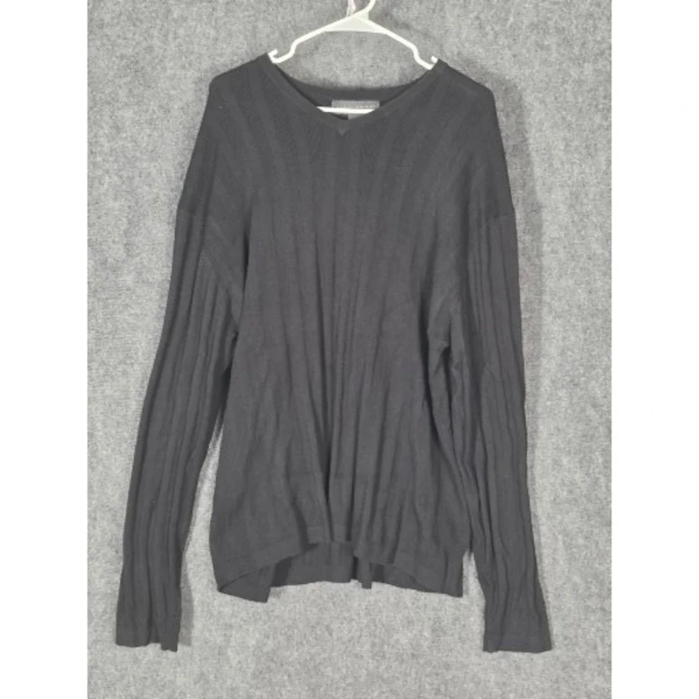 VTG Banana Republic Black V Neck Ribbed Long Sleeve Sweater Mens XXL Cotton Work